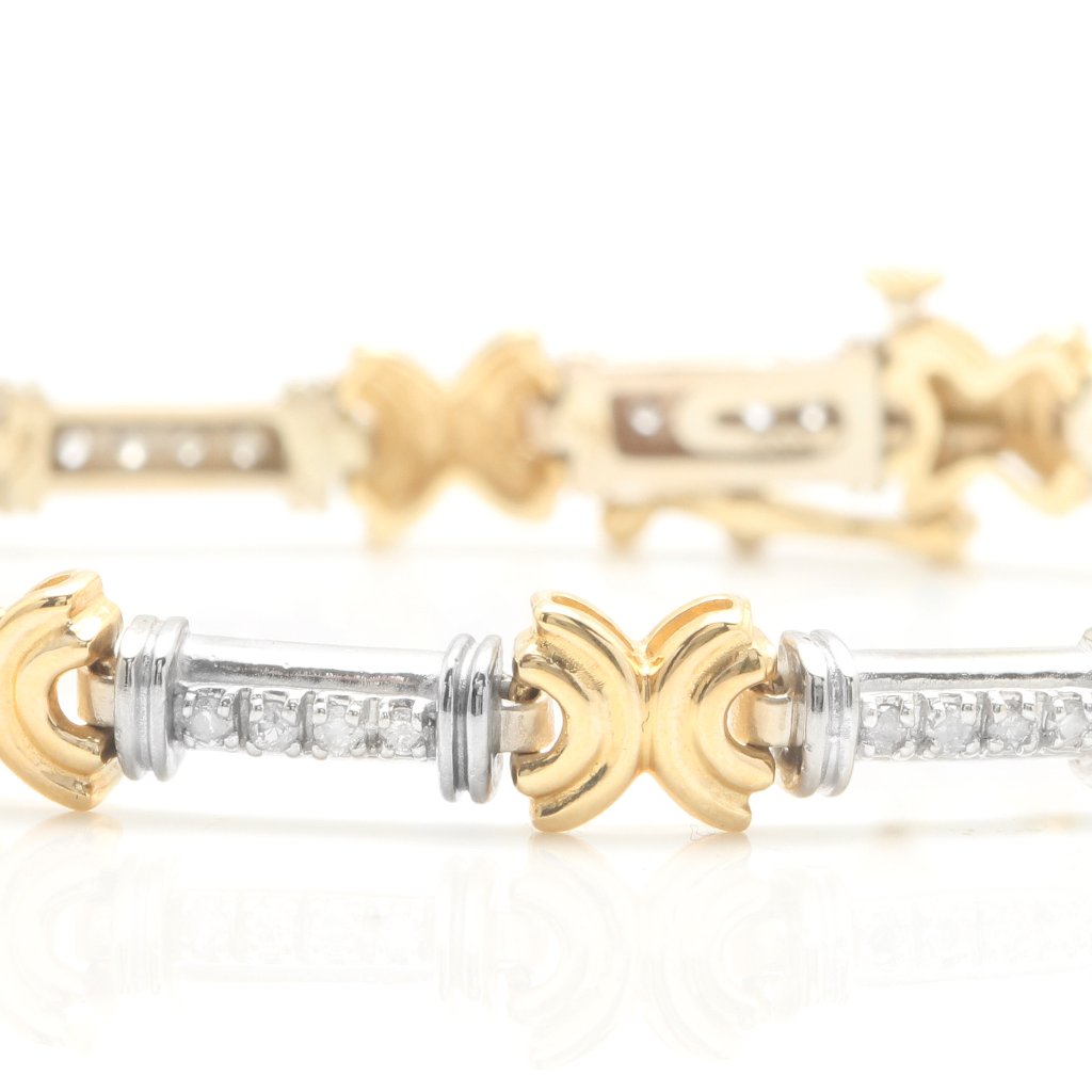 050 Carat Natural Diamonds In 14k Solid Twotone Gold Bracelet